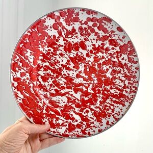vintage red & white lightweight enamelware splatterware dinner plate